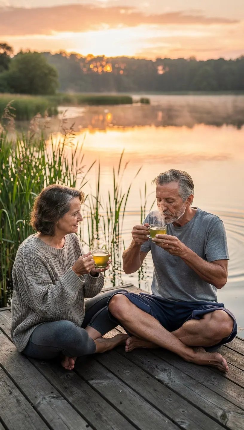 Arbatos lapeliai ir natūralūs žolelių ingredientai ant balto stalo, skatinantys sveiką gyvenimo būdą.